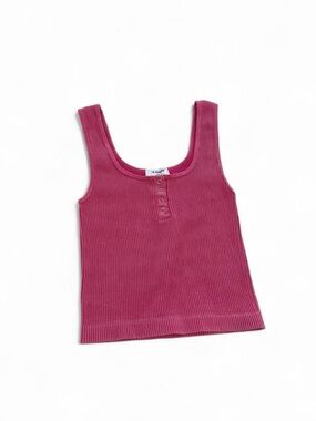 The Workshop Hot Pink Ribbed Henley Tank Top